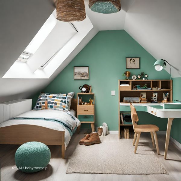 Pokój dla chłopca na poddaszu